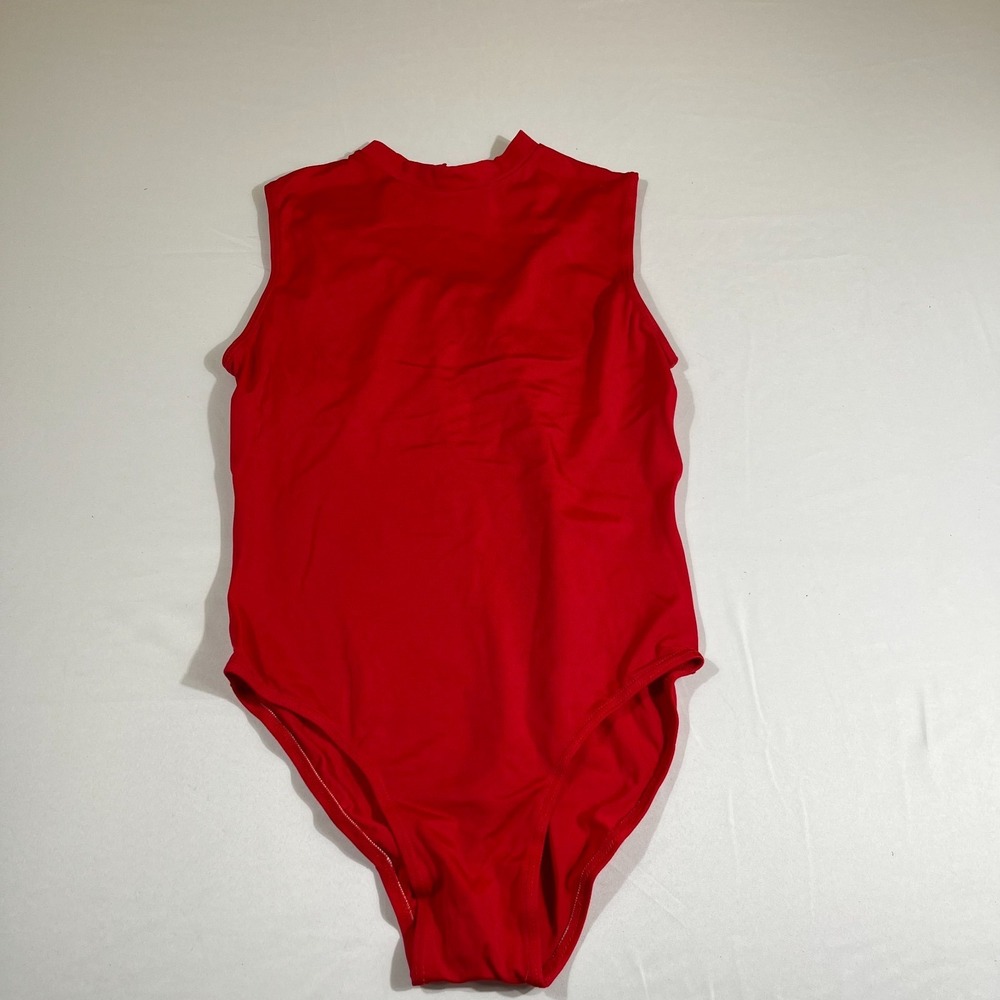 Red Sleeveless Mock Neck Leotard Bodysuit Balletcore Coquette Small Dance Gym